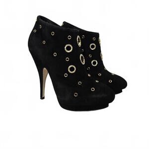 Giuseppe Zanotti Heeled Booties Suede Crystal Grommet Eyelet Embellished Heels